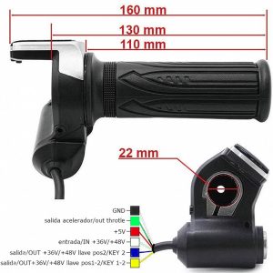 Acelerador de puño con indicador de batería (36V) y llave - Conector SM